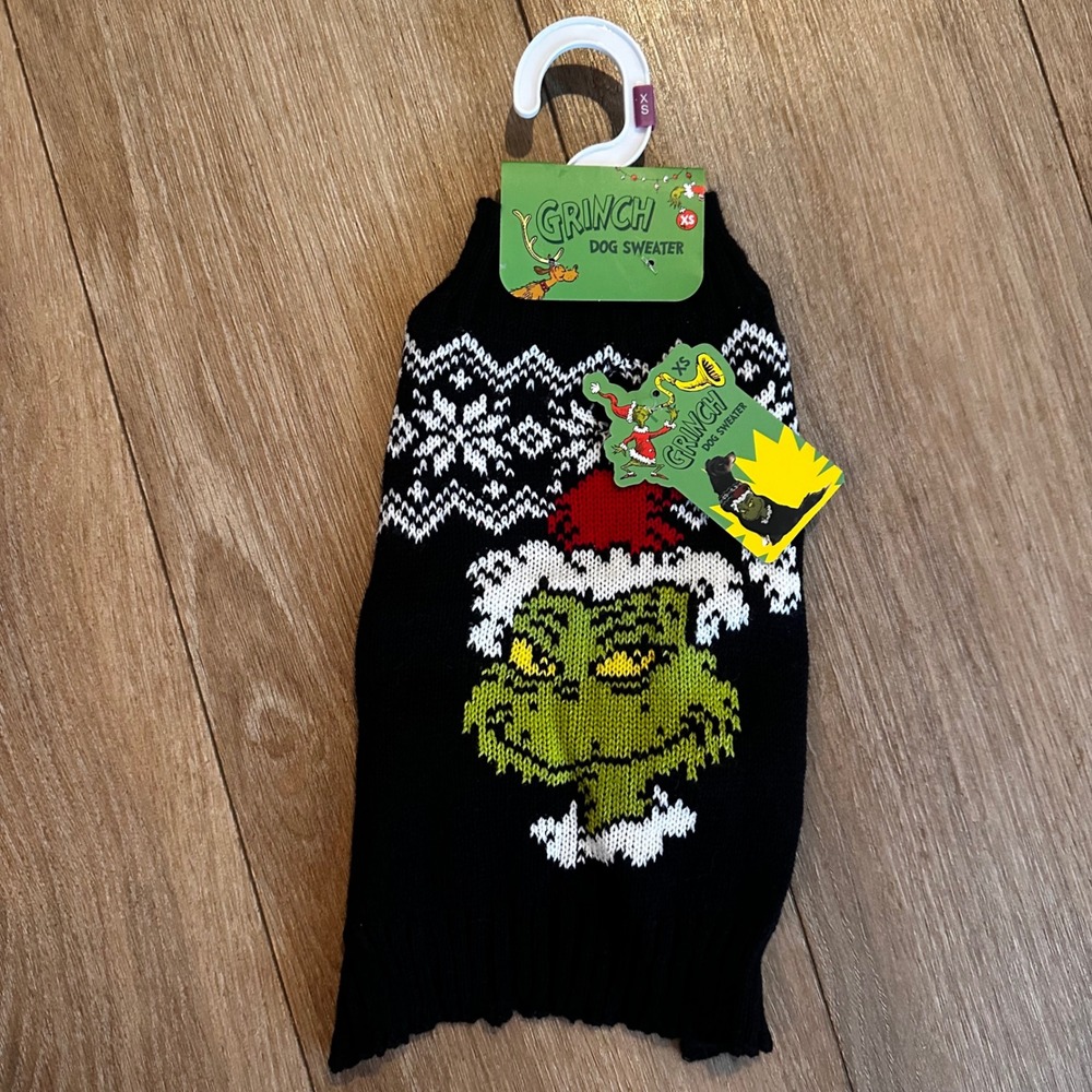 Dr. Seuss The Grinch Dog Sweater Black Holiday Knit XS 5-10lb